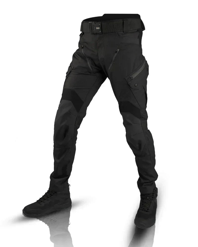 Men's cargo trousers with reinforced panels, zipper closure, and functional pockets