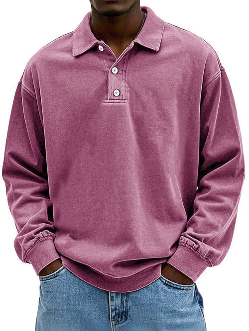 Long-sleeve men's polo sweatshirt with a classic polo collar and relaxed silhouette