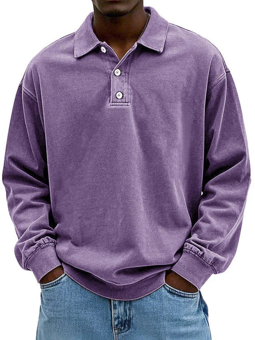 Men's everyday polo sweatshirt with long sleeves and a relaxed fit