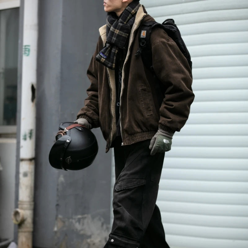 Vinterjacka i fleece med hög krage lös passform