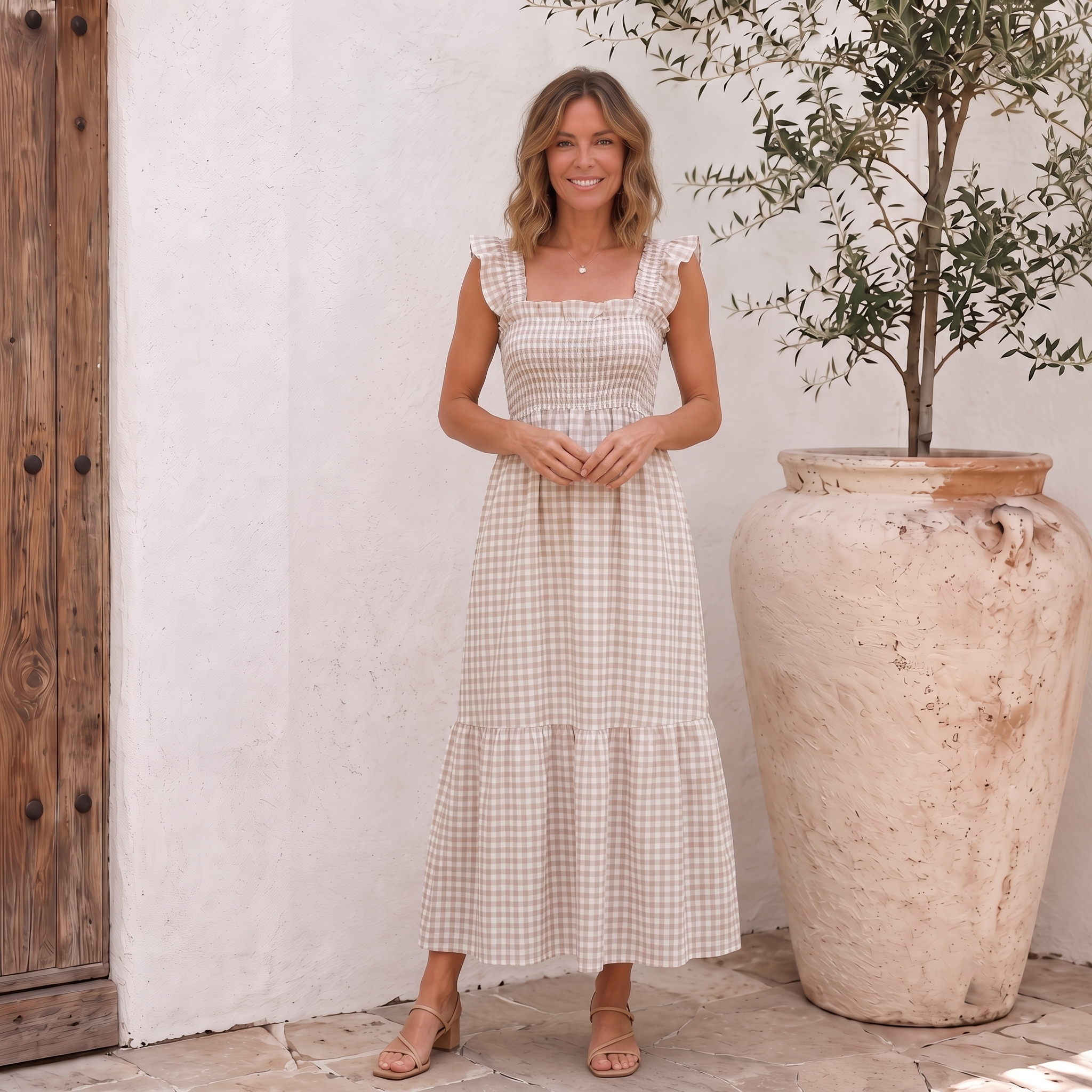Plaid Dress Smocked Women