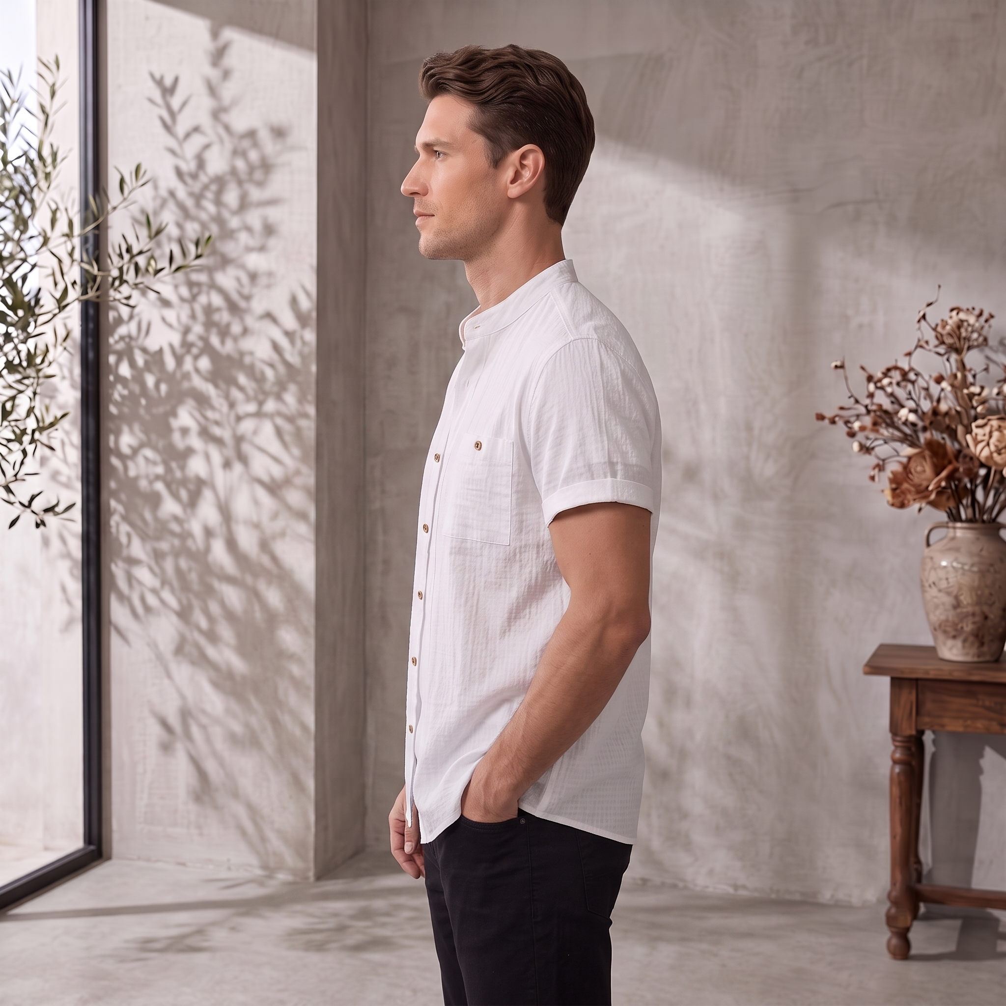 Short Sleeve Shirt Chest Pocket Men