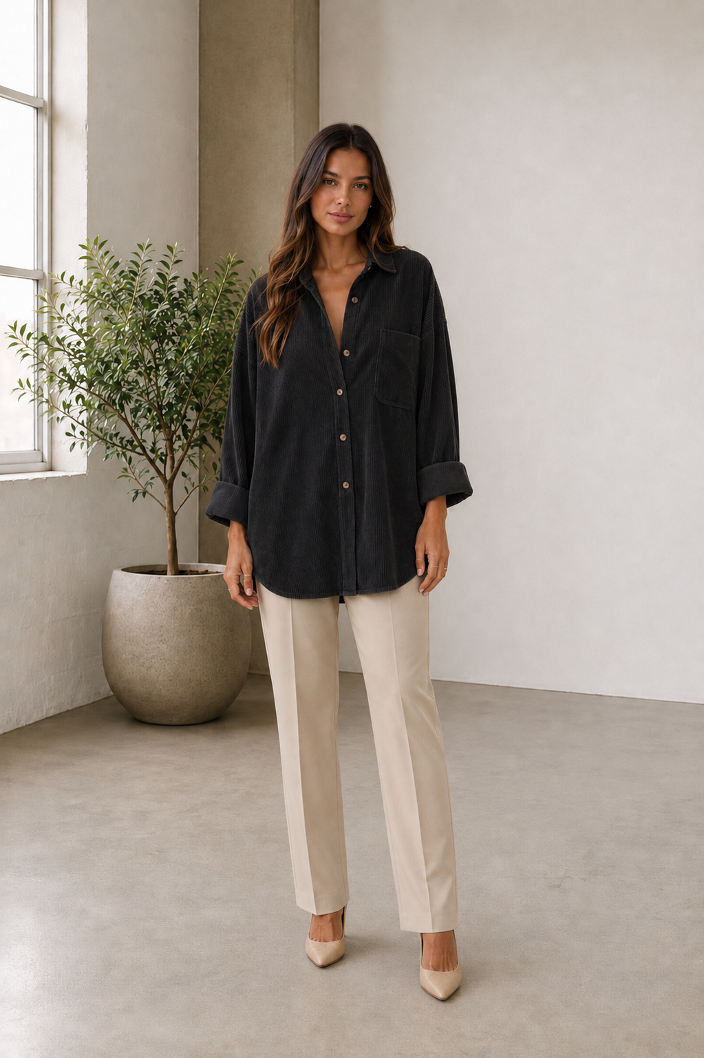 Relaxed fit corduroy shirt with chest pocket