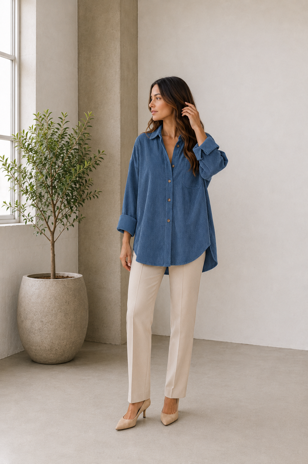 Oversized corduroy overshirt with long sleeves