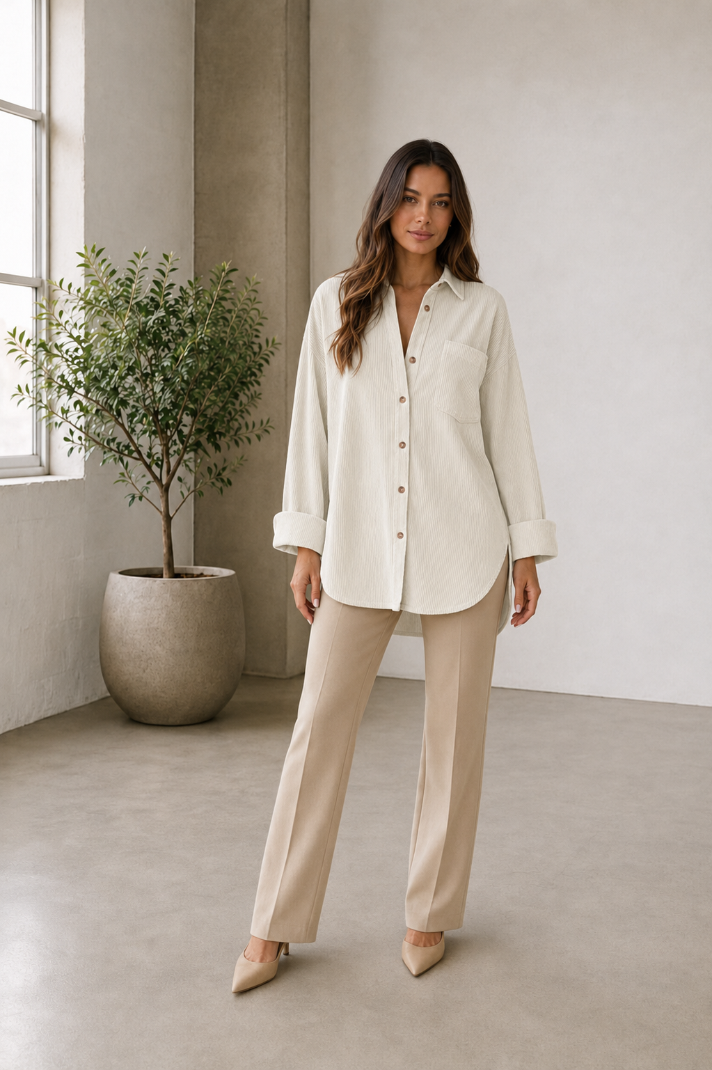 Long sleeve corduroy shirt with chest pocket