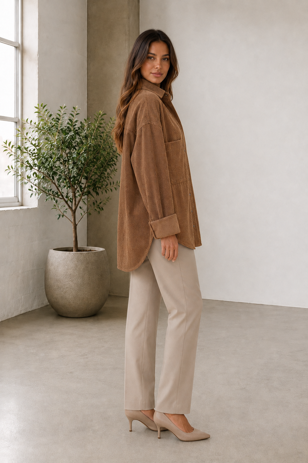 Oversized button front corduroy shirt