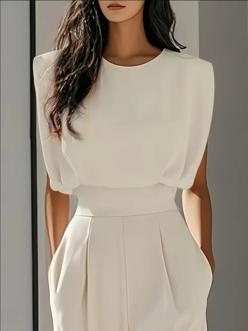 Wide-leg jumpsuit with pleated waist detail and concealed back zipper for women
