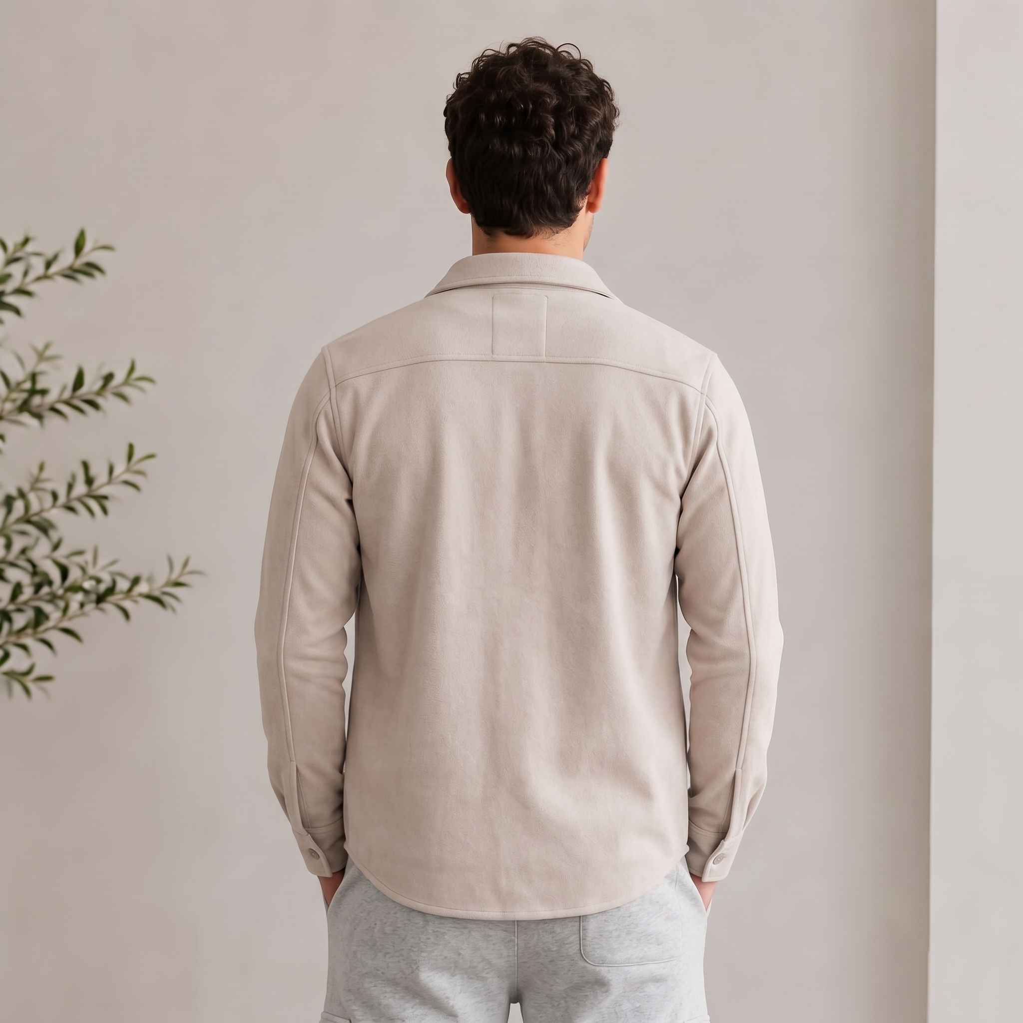 Men's overshirt with button closure, chest pockets with flap, and classic shirt collar