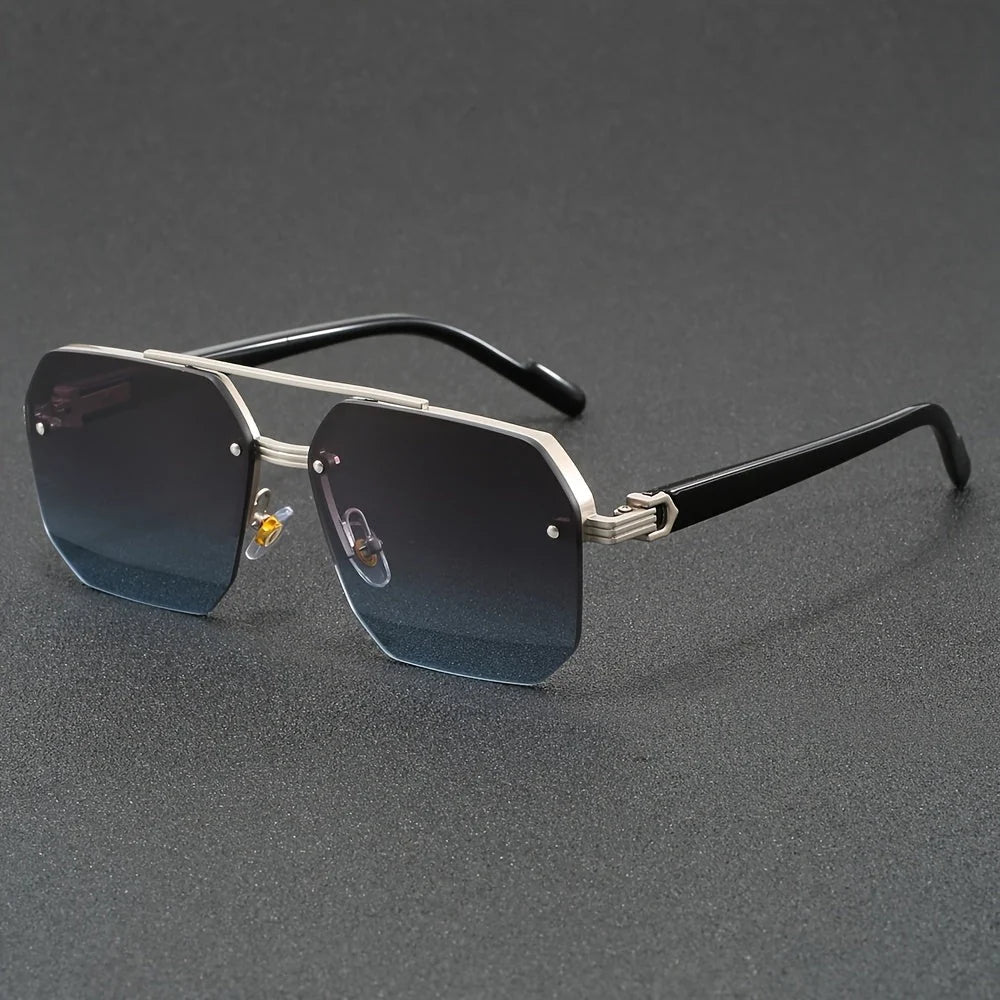 Men's gold rimless sunglasses with tinted PC lenses