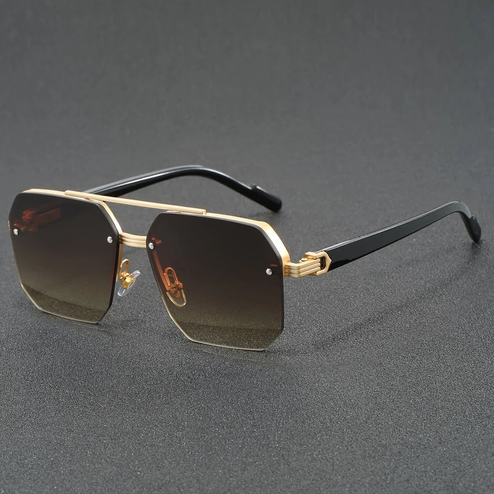 Men's gold-blue rimless sunglasses front angle view