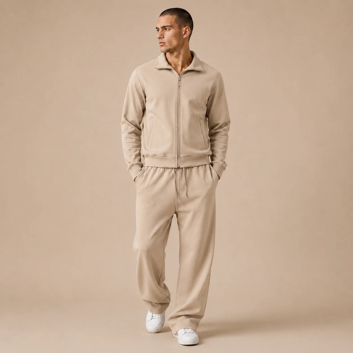 Men's Khaki zip tracksuit front view